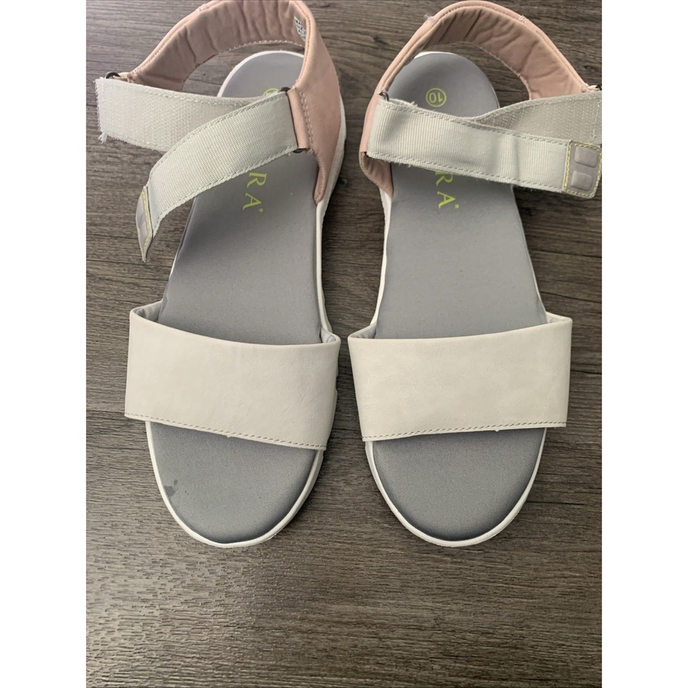 Serra Women Gray Strappy Comfort Sandals Hook & Loop Low Wedge Size 10